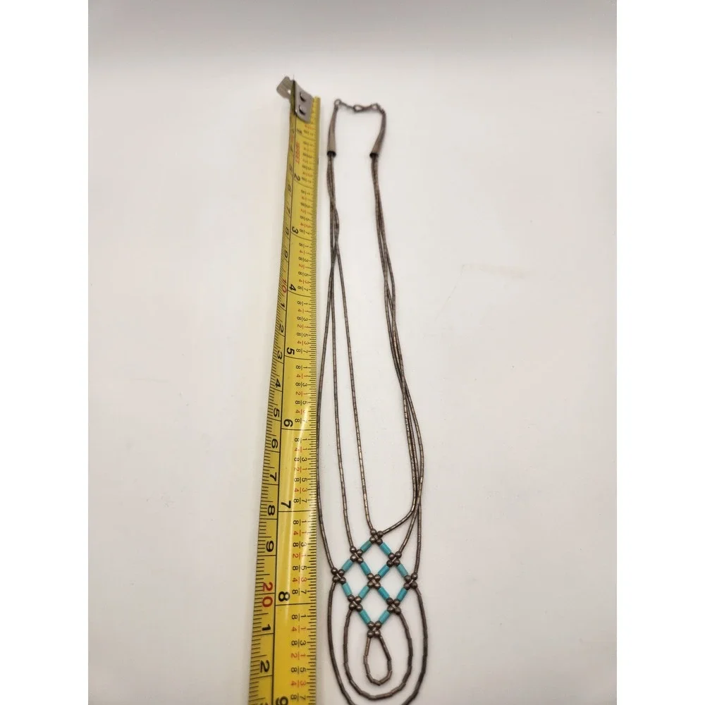 Vintage Liquid Silver Turquoise Multi Strand Necklace Sterling Southwestern 16.5